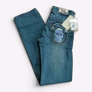 VTG Laguna Beach Skull Flap Thick Stitch Y2K Jeans Size 27 NWT Deadstock